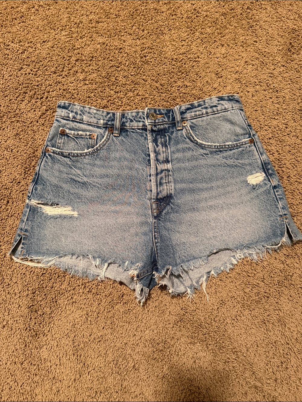 Zara Light Blue Distressed Denim Shorts